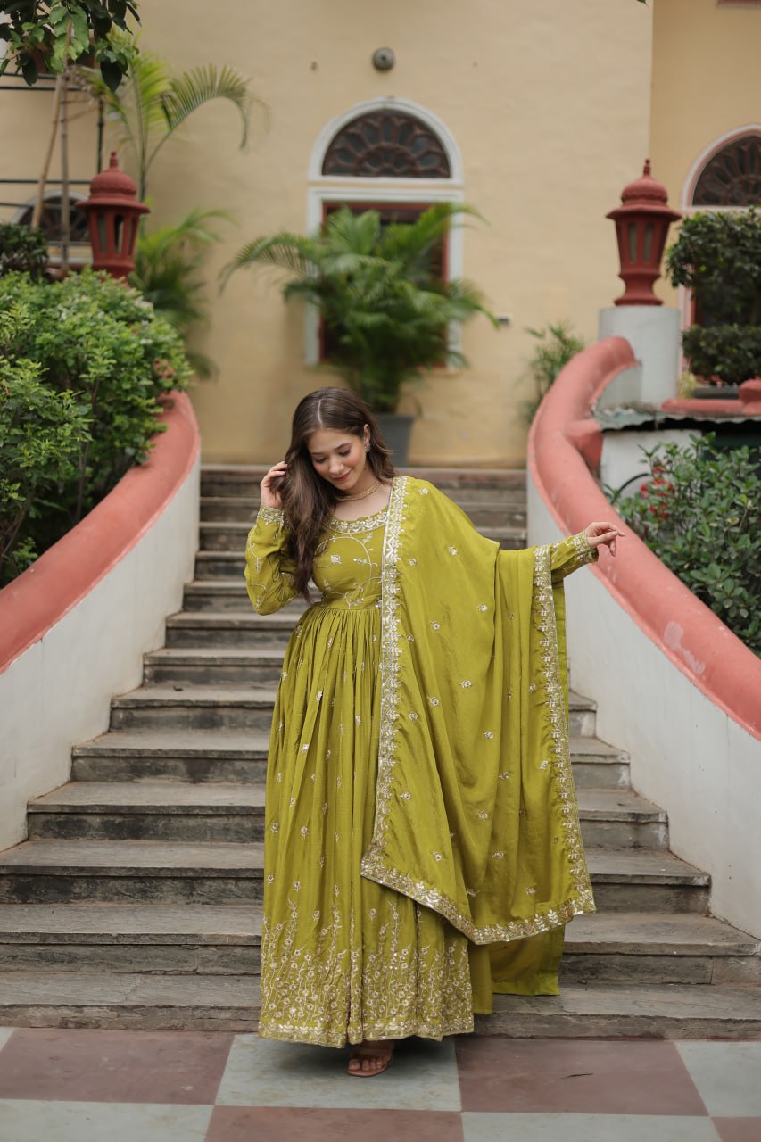 Elegant Chinon Sequins Embroidered Designer Top Sharara Suit - Ethnicwish