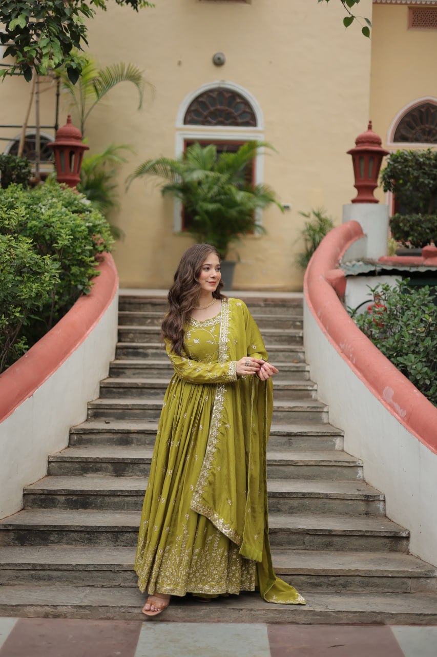 Elegant Chinon Sequins Embroidered Designer Top Sharara Suit - Ethnicwish