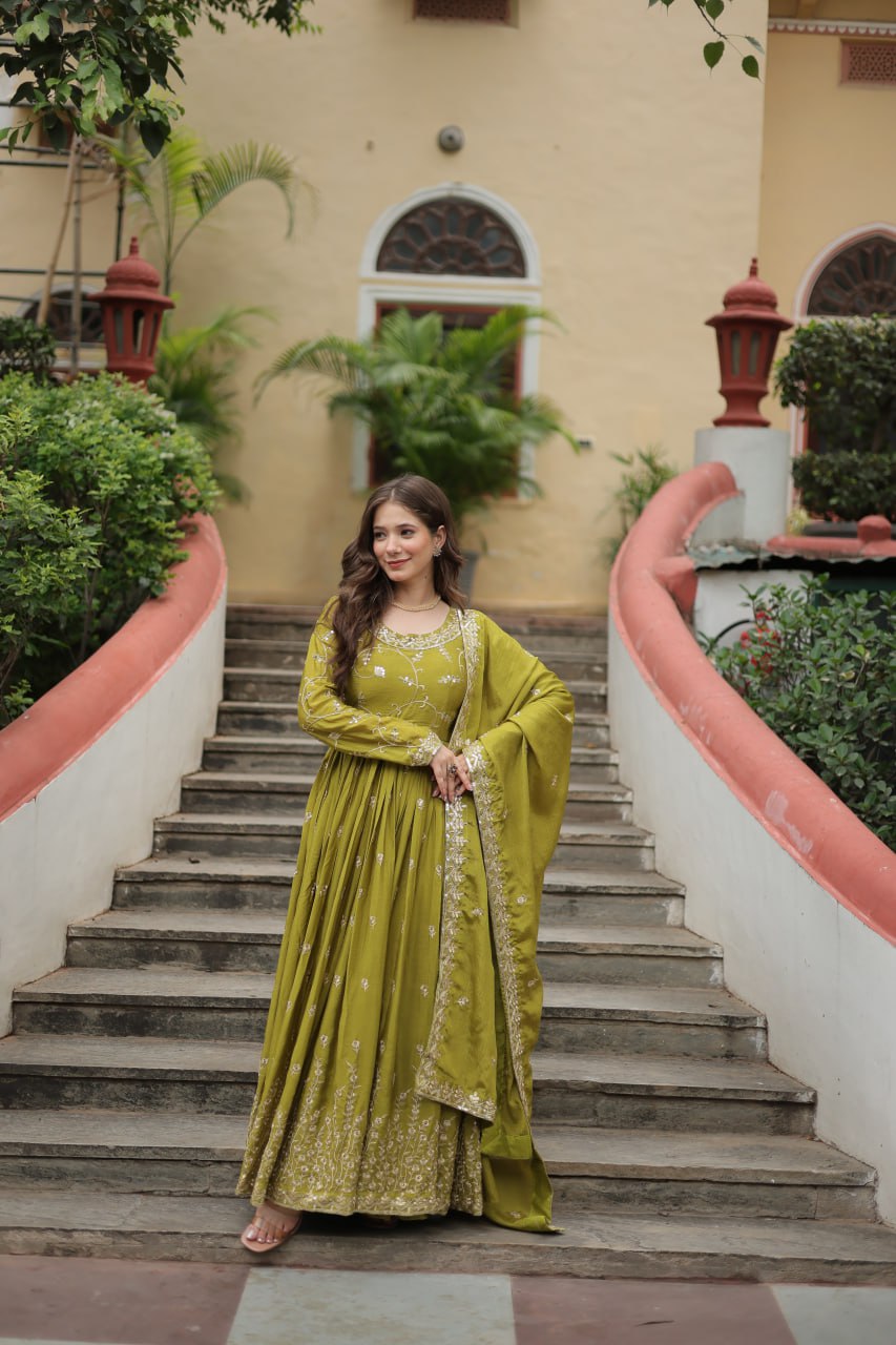 Elegant Chinon Sequins Embroidered Designer Top Sharara Suit - Ethnicwish