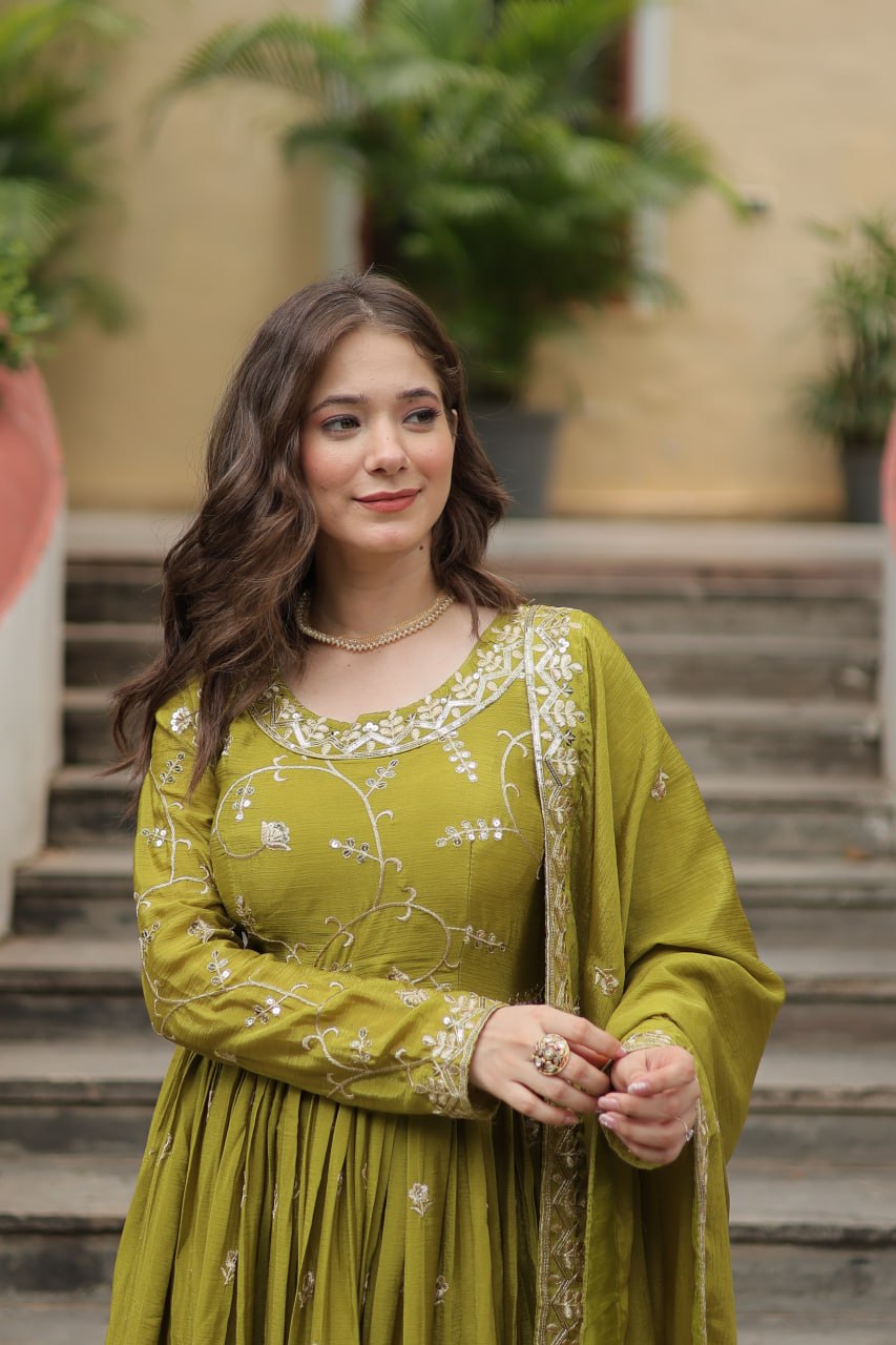 Elegant Chinon Sequins Embroidered Designer Top Sharara Suit - Ethnicwish