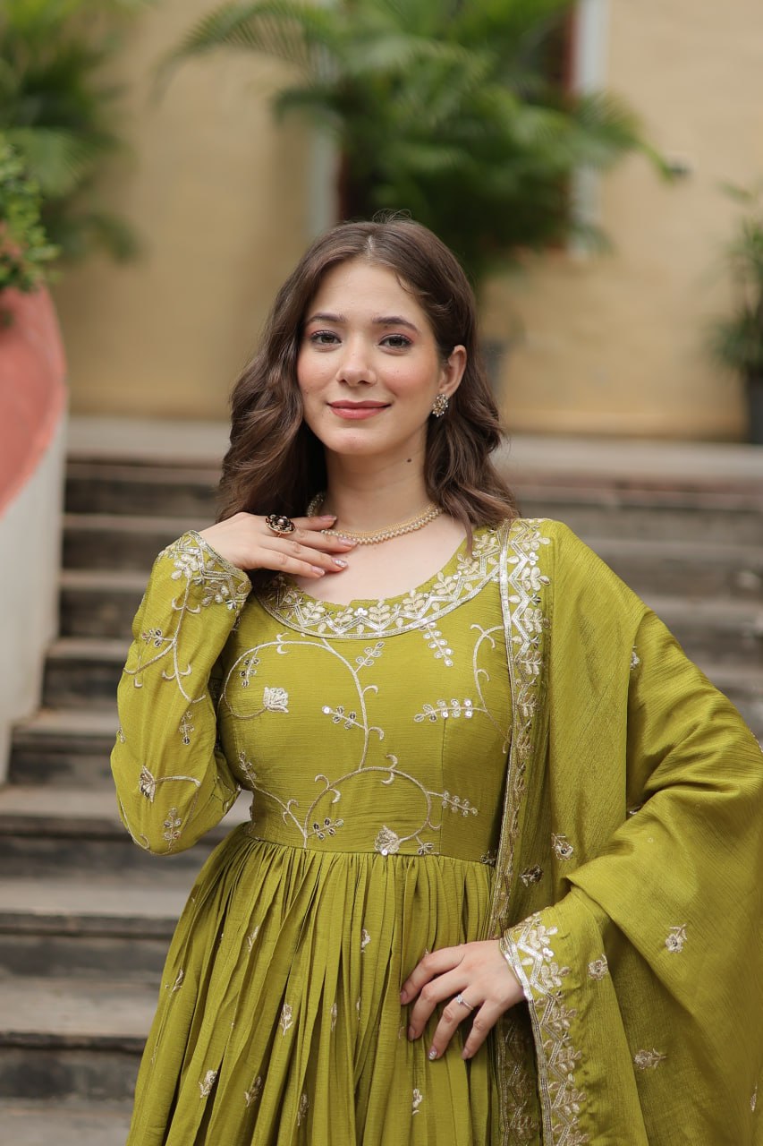 Elegant Chinon Sequins Embroidered Designer Top Sharara Suit - Ethnicwish