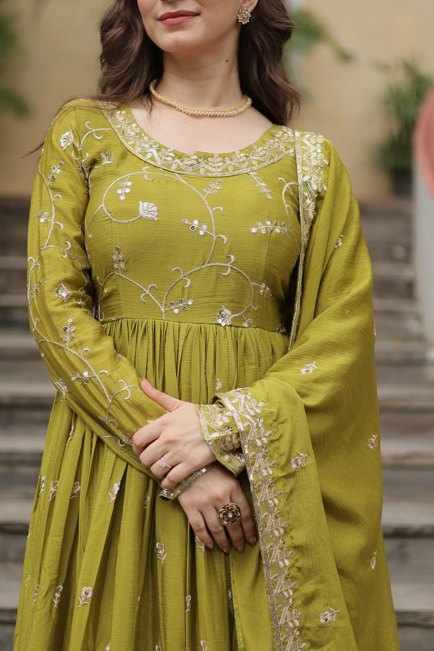 Elegant Chinon Sequins Embroidered Designer Top Sharara Suit - Ethnicwish
