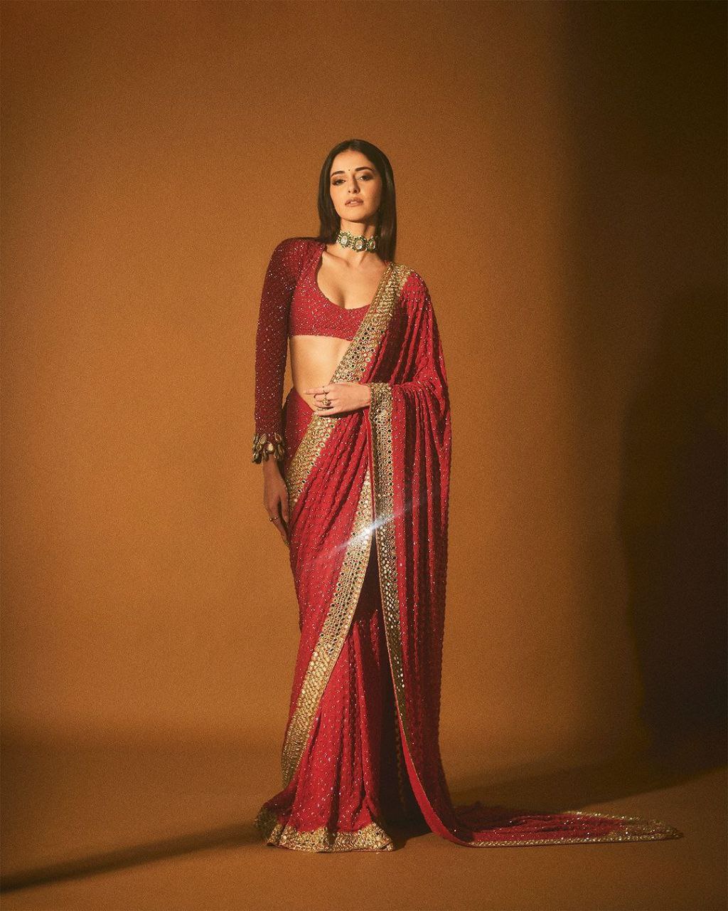 Ananya Pandey Inspired Hot Red Saree | Party Wear Saree For Women