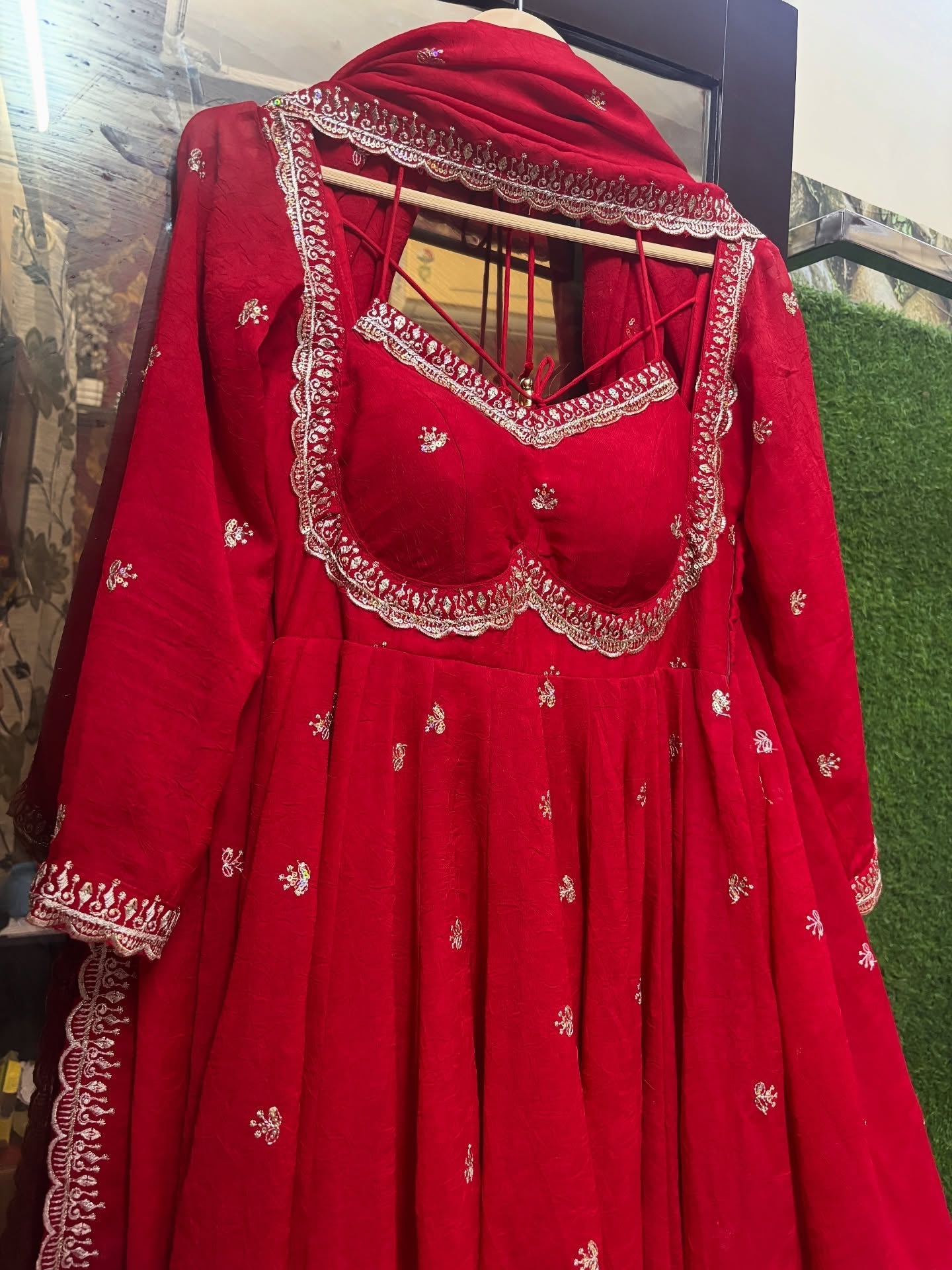 Red Chilli Slit Anarkali Premium Suit Set For Festive & Party Wear
