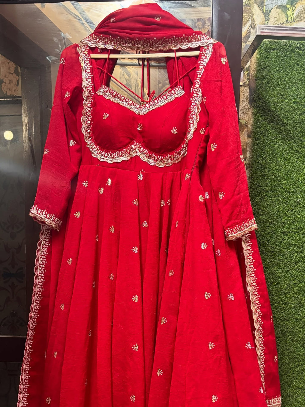 Red Chilli Slit Anarkali Premium Suit Set For Festive & Party Wear