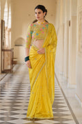 Sunshine Glow – Yellow Organza Saree With Elegant Embroidery - ETHNICDEAL